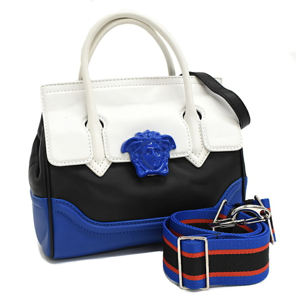 Versace Handbag Palazzo Empire Medusa Leather Blue Black White
